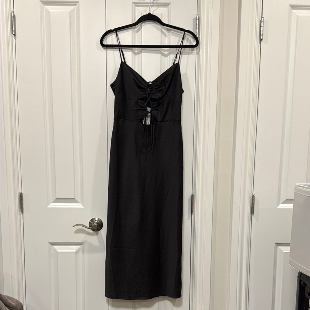 Black Slip Dress with Front Cutout - Women